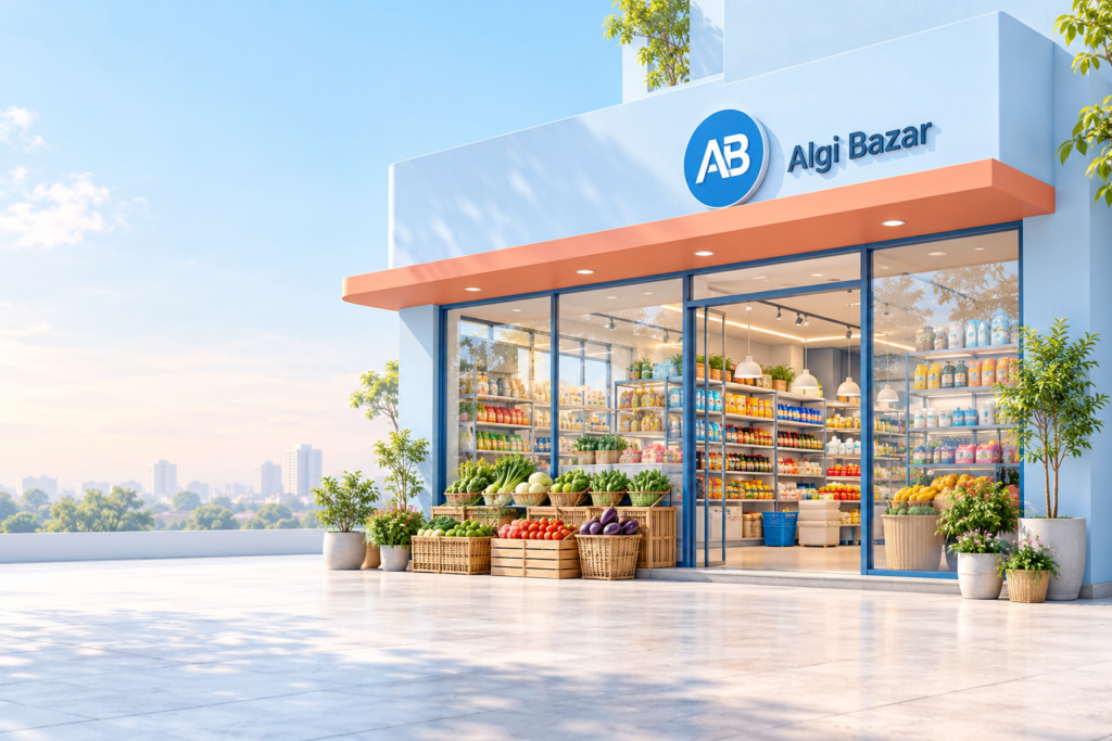 Illustration of an Algi Bazar marketplace storefront